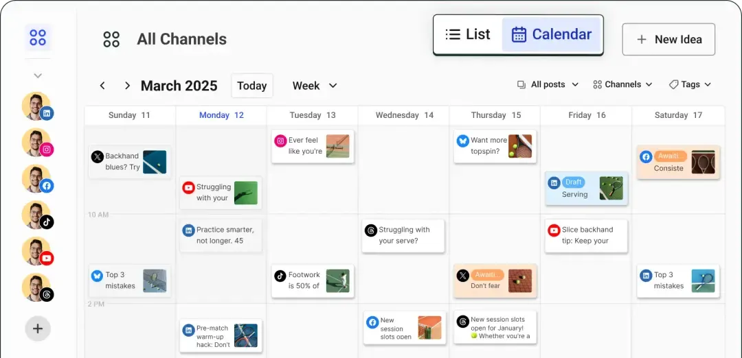 Buffer publish calendar for scheduling social media posts. 