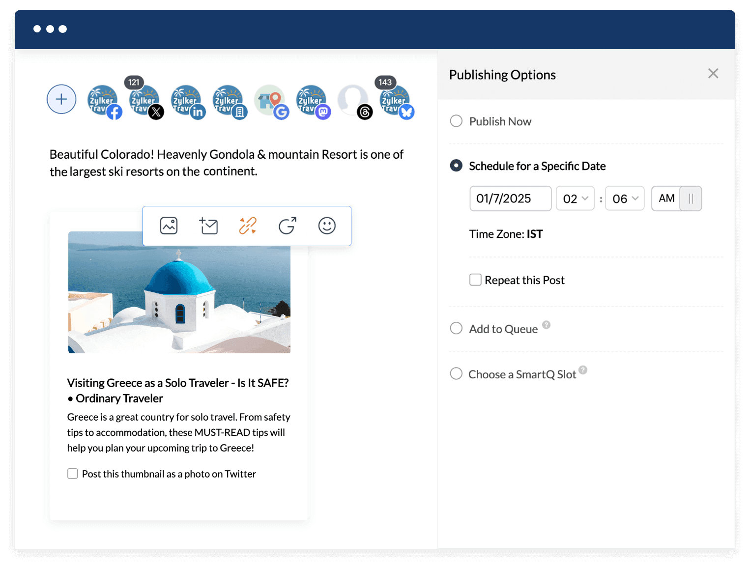 social media content publishing options.